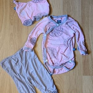 Kickee Pants ruffle kimono 3 piece,  3-6 months
